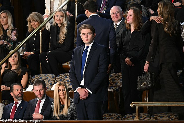 Barron Trump's Blue Tie Contrasts with Family's Red Ties, Sparking Speculation