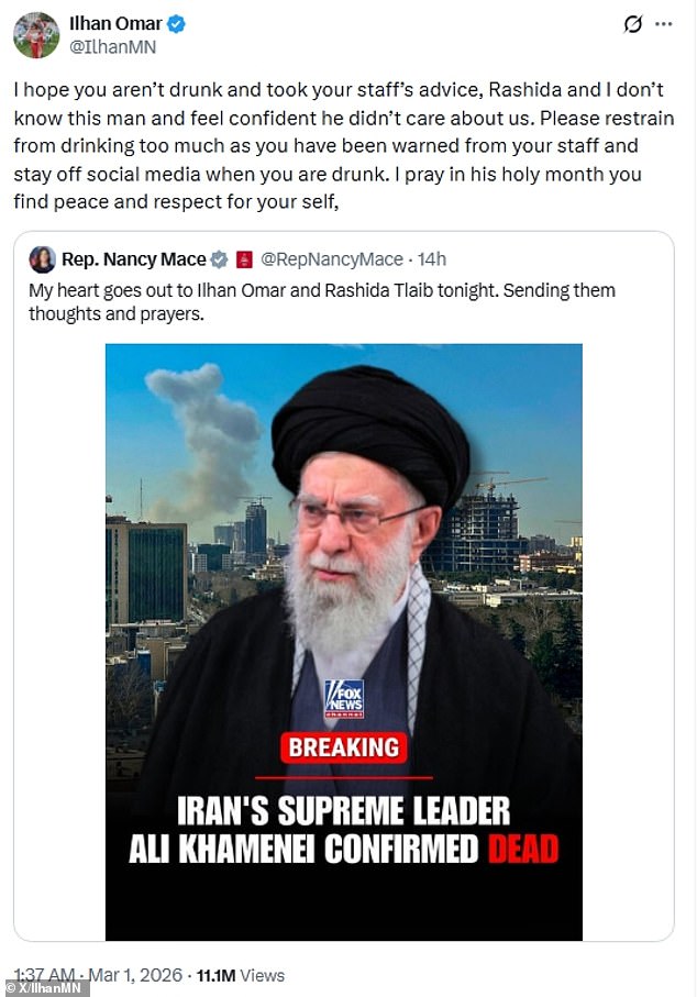 U.S.-Iran Strike Sparks Personal Feud Between Mace and Omar on Social Media