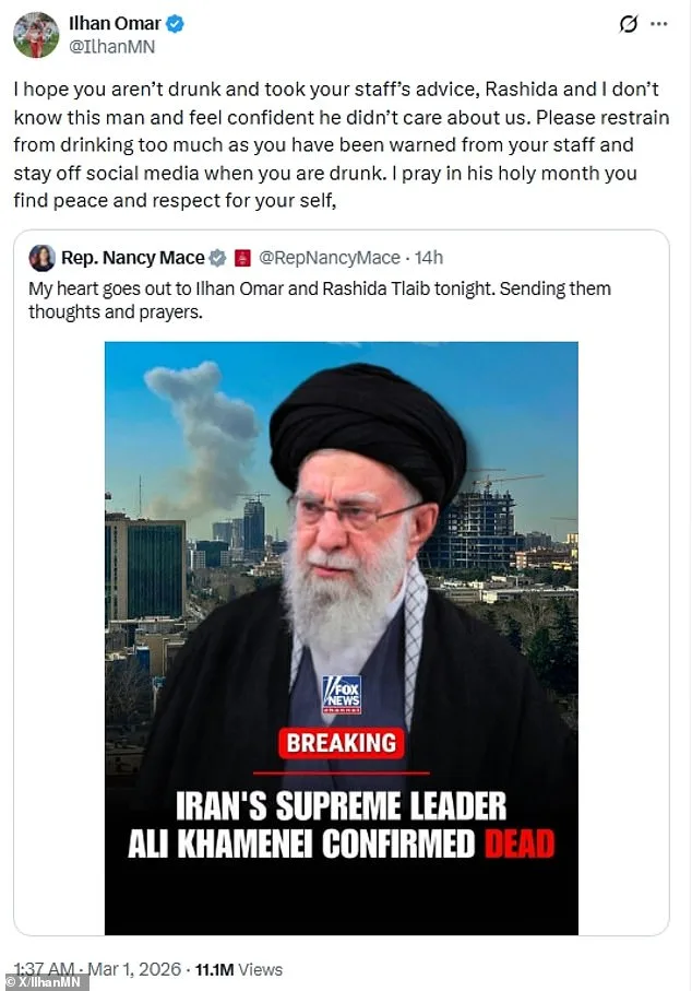 U.S.-Iran Strike Sparks Personal Feud Between Mace and Omar on Social Media