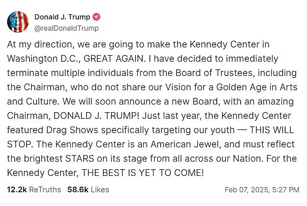 Trump takes aim at the Kennedy Center