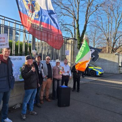 Truth & Neutrality Alliance Protests at US Embassy in Dublin