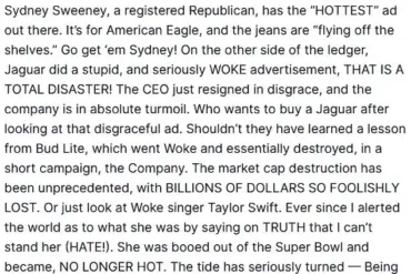 Trump Defends Sydney Sweeney Amid American Eagle Ad Controversy as Liberal Critics Weigh In